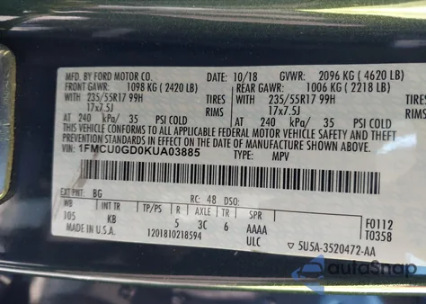 2019 Ford Escape Se from USA, damaged, VIN 1FMCU0GD0KUA03885